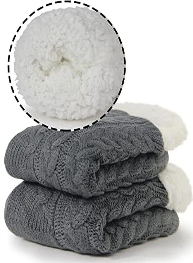 BenSorts Women's Slipper Socks with Grippers House Home Winter Warm Cozy Fuzzy Sherpa Non Slip grips Socks Comfy Soft Christmas Gift Black Grey 2 Pairs - Image 2